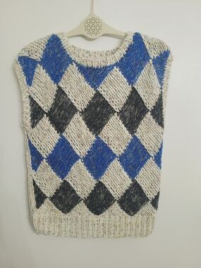 Vintage Argyle Knit Women's Sweater Vest Medium